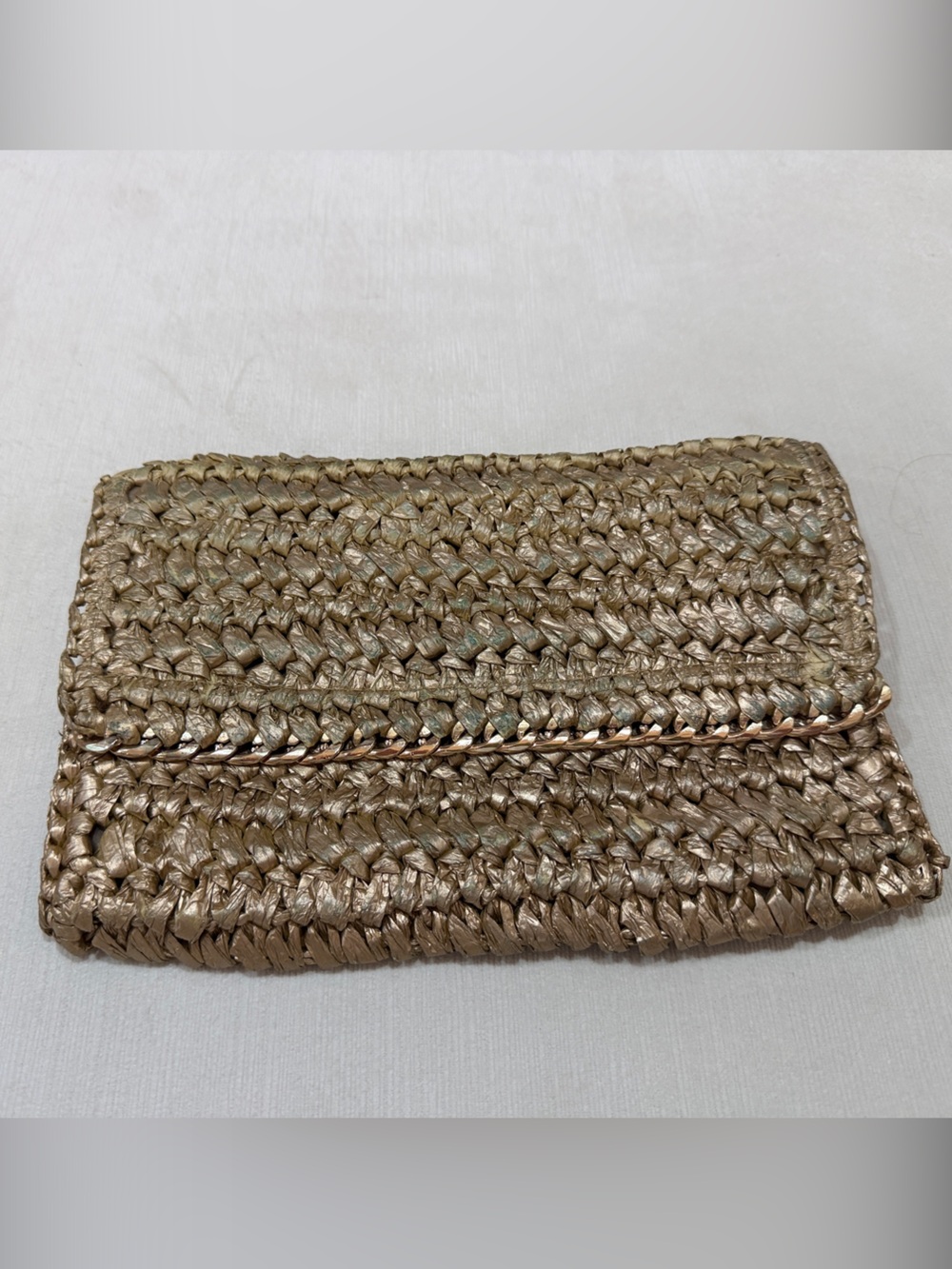 H&M Metallic Woven Fold-Over Clutch in Gold